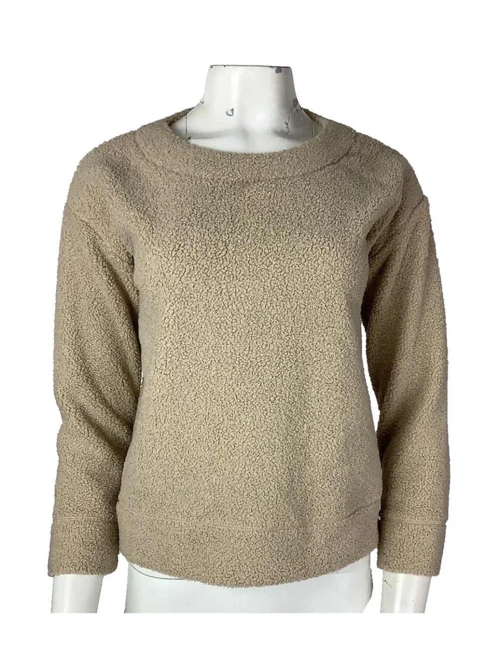 J Crew Sz XXS Teddy Cropped Soft Feel Sherpa Pullover Autumn Sweatshirt Tan